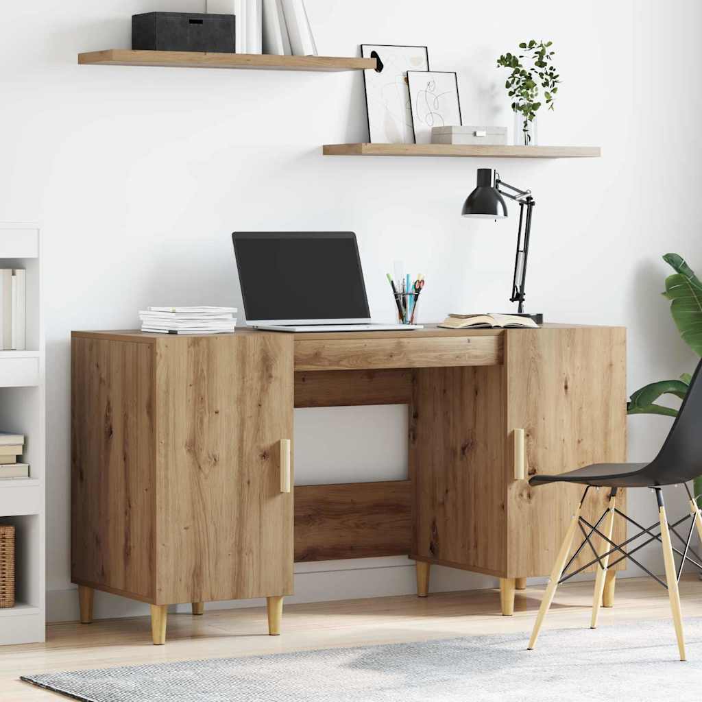 Bureau met plank Artisan Eiken 140 x 50 x 75 cm Bewerkt hout is nu te koop bij PeponiXL, paradijselijk wonen!