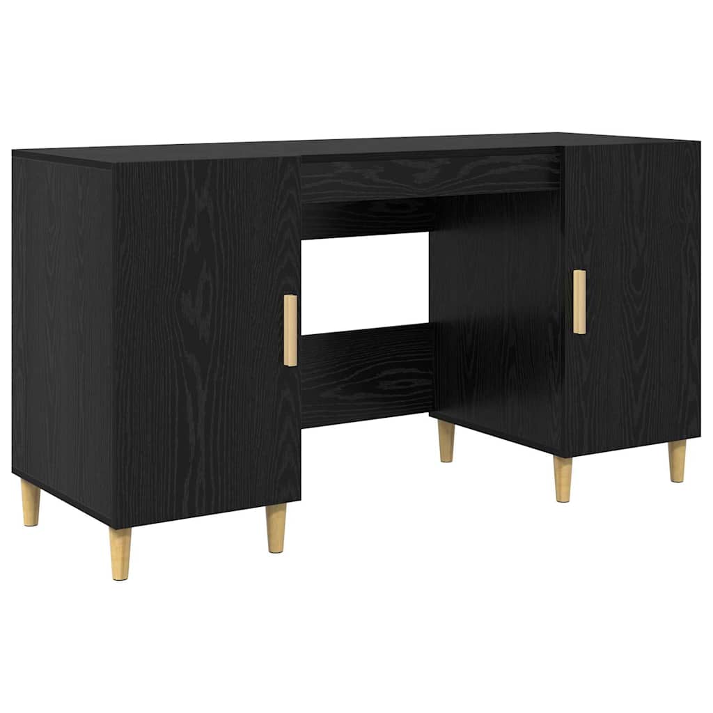 Bureau met plank Zwart Eiken 140 x 50 x 75 cm Bewerkt hout is nu te koop bij PeponiXL, paradijselijk wonen!