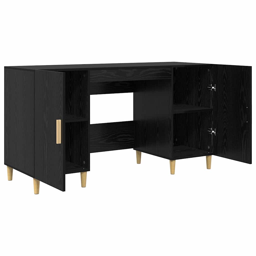 Bureau met plank Zwart Eiken 140 x 50 x 75 cm Bewerkt hout is nu te koop bij PeponiXL, paradijselijk wonen!