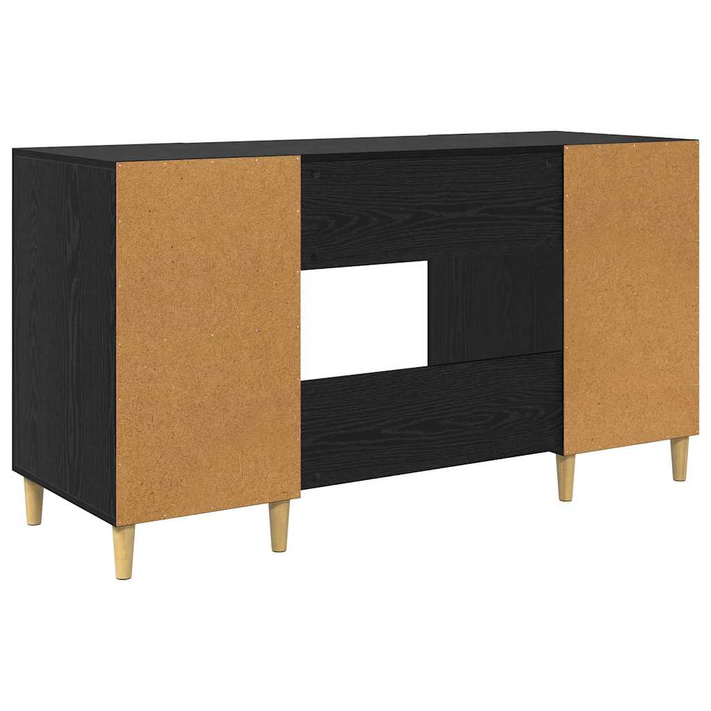 Bureau met plank Zwart Eiken 140 x 50 x 75 cm Bewerkt hout is nu te koop bij PeponiXL, paradijselijk wonen!