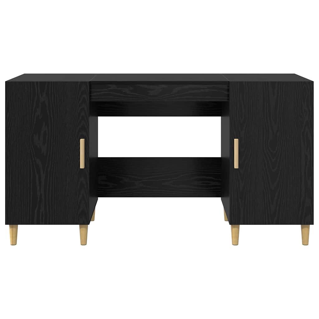 Bureau met plank Zwart Eiken 140 x 50 x 75 cm Bewerkt hout is nu te koop bij PeponiXL, paradijselijk wonen!