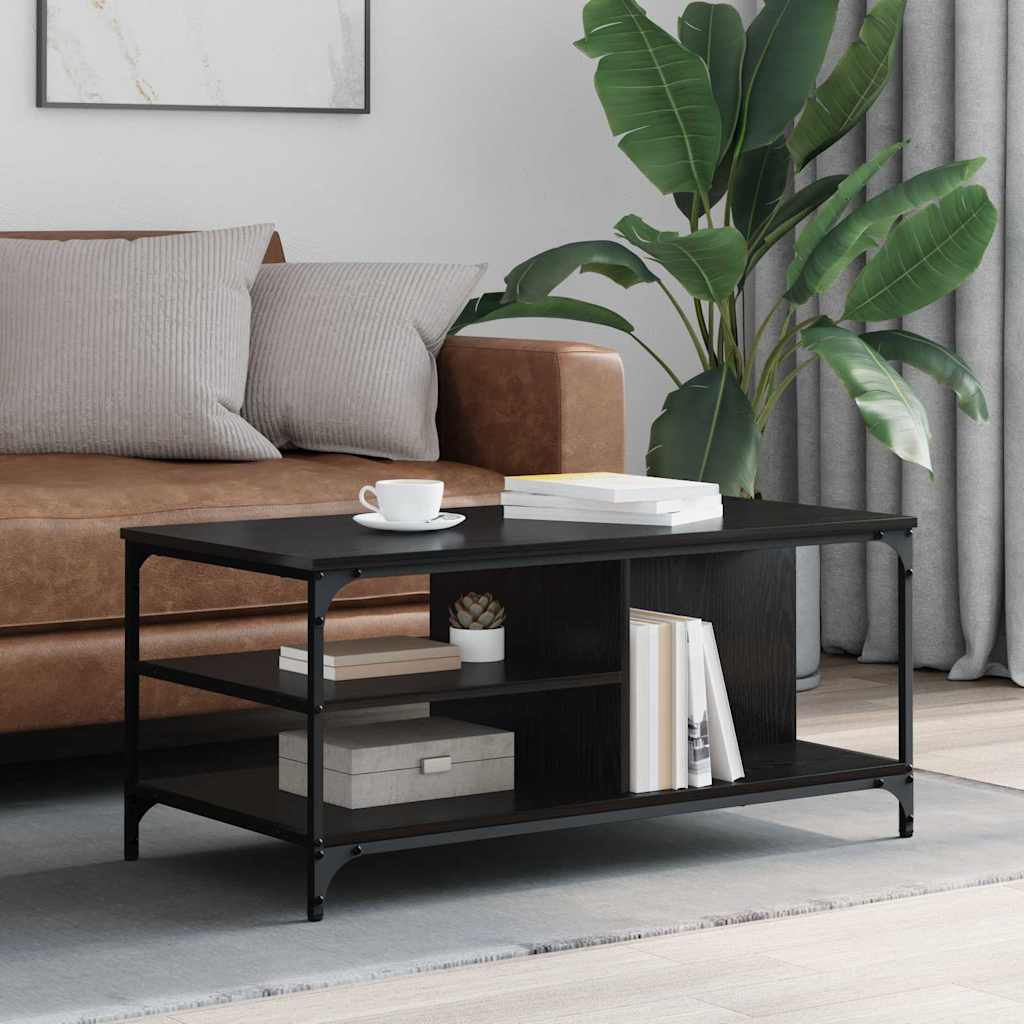 Salontafel Zwart Eiken 100 x 50 x 45 cm Bewerkt hout is nu te koop bij PeponiXL, paradijselijk wonen!