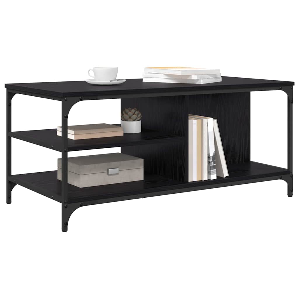 Salontafel Zwart Eiken 100 x 50 x 45 cm Bewerkt hout is nu te koop bij PeponiXL, paradijselijk wonen!
