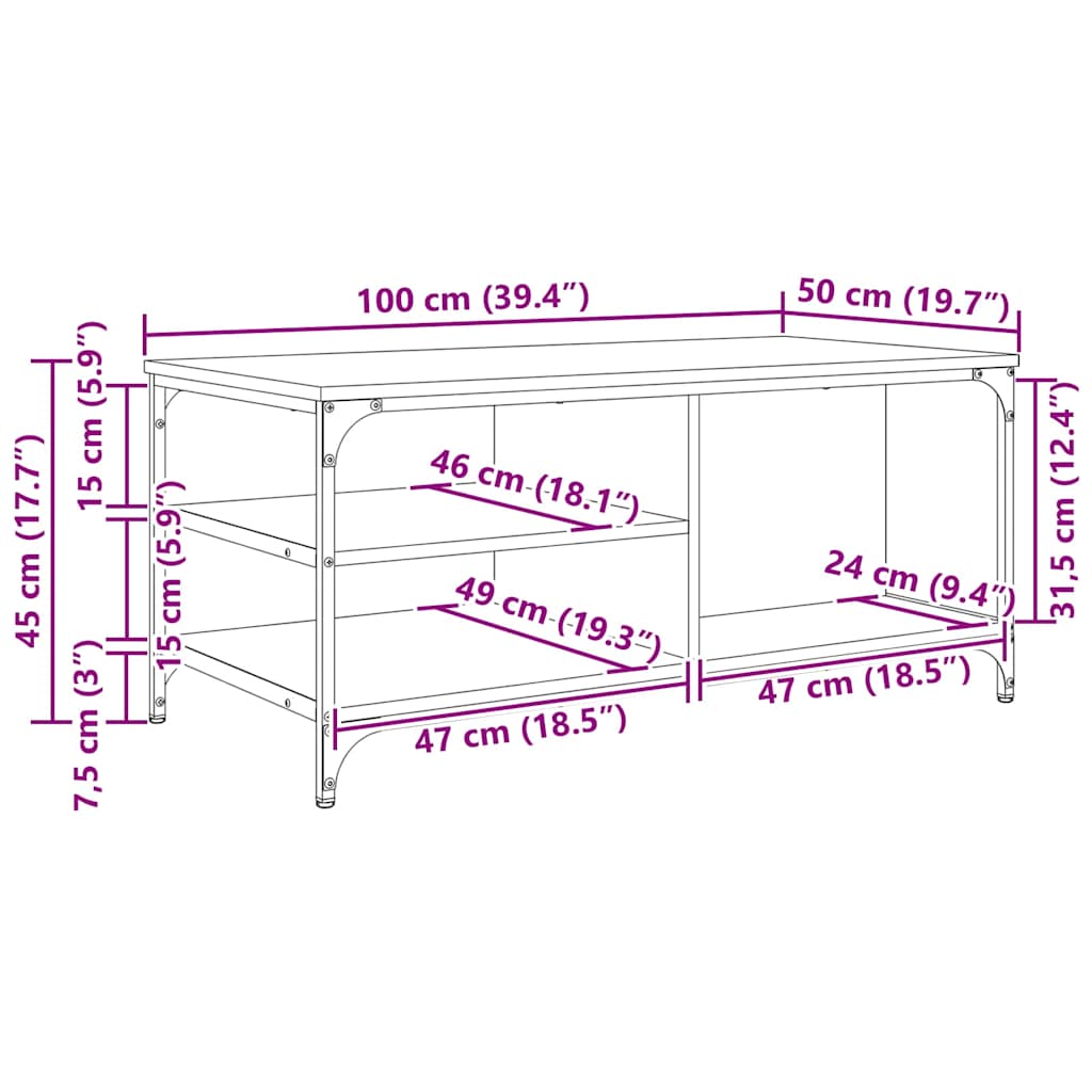 Salontafel Zwart Eiken 100 x 50 x 45 cm Bewerkt hout is nu te koop bij PeponiXL, paradijselijk wonen!