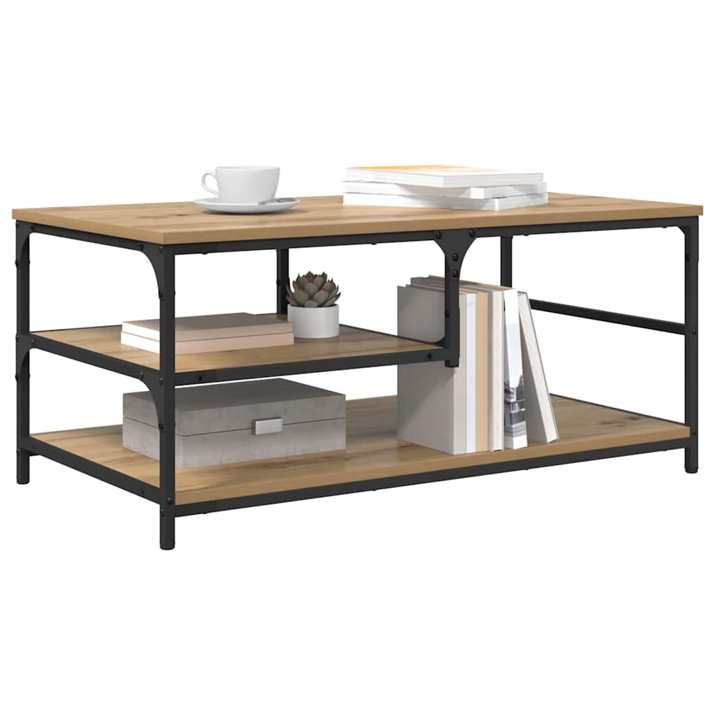 Salontafel Artisan Eiken 90 x 49 x 40 cm Bewerkt hout is nu te koop bij PeponiXL, paradijselijk wonen!