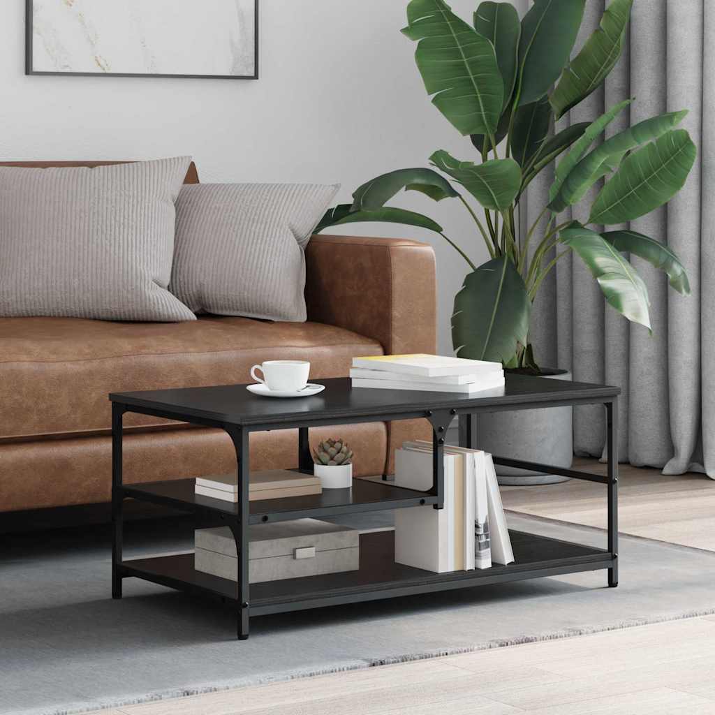 Salontafel Zwart Eiken 90 x 49 x 40 cm Bewerkt hout is nu te koop bij PeponiXL, paradijselijk wonen!