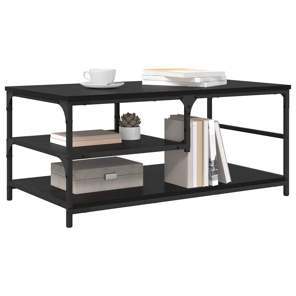 Salontafel Zwart Eiken 90 x 49 x 40 cm Bewerkt hout is nu te koop bij PeponiXL, paradijselijk wonen!