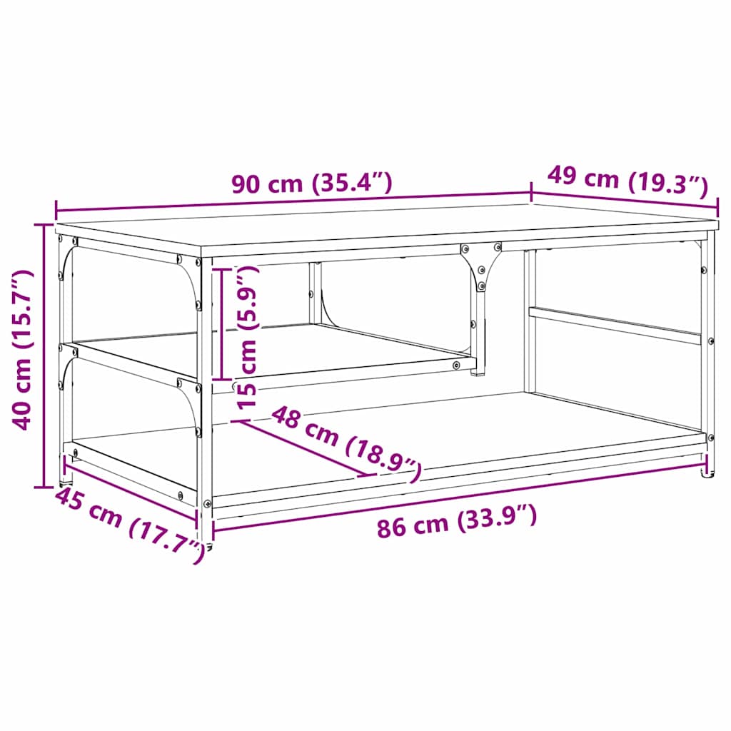 Salontafel Zwart Eiken 90 x 49 x 40 cm Bewerkt hout is nu te koop bij PeponiXL, paradijselijk wonen!