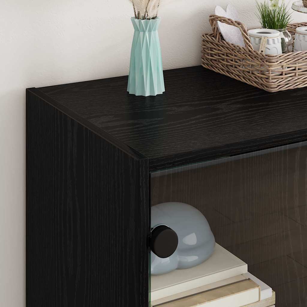Bijzetkast Zwart Eiken 68 x 37 x 75,5 cm Bewerkt hout is nu te koop bij PeponiXL, paradijselijk wonen!