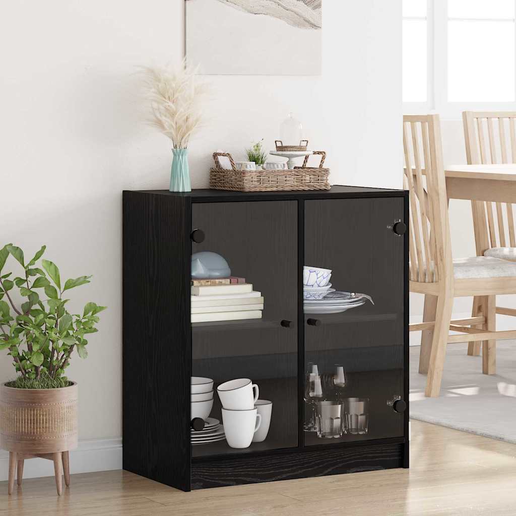 Bijzetkast Zwart Eiken 68 x 37 x 75,5 cm Bewerkt hout is nu te koop bij PeponiXL, paradijselijk wonen!