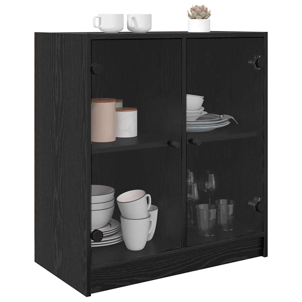 Bijzetkast Zwart Eiken 68 x 37 x 75,5 cm Bewerkt hout is nu te koop bij PeponiXL, paradijselijk wonen!