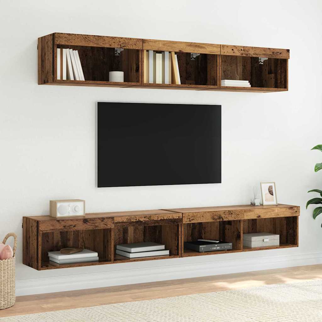Tv-meubelset met LED Oud Hout 100 x 30 x 30 cm Bewerkt hout is nu te koop bij PeponiXL, paradijselijk wonen!