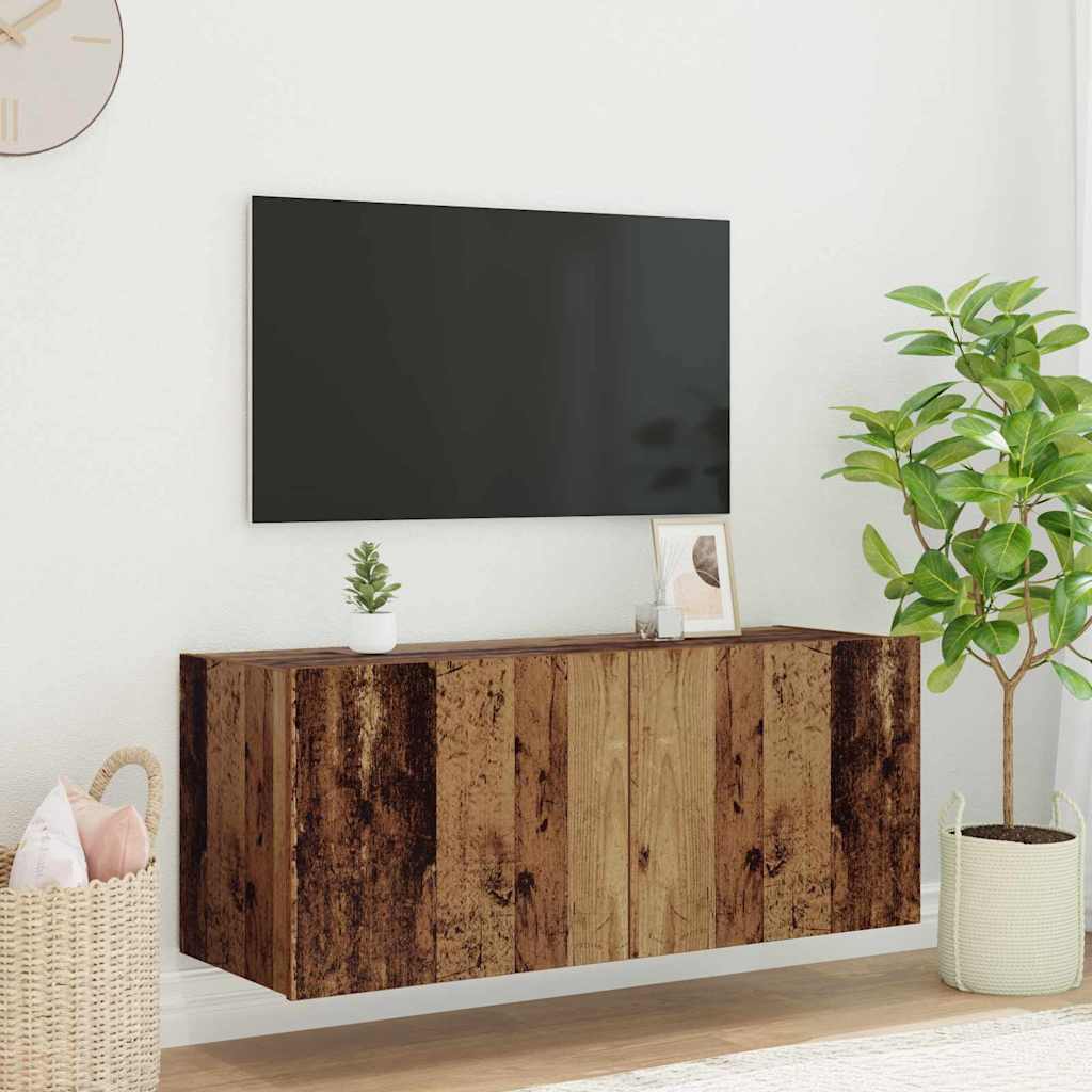 TV Wandkast met LED Oud Hout 100 x 35 x 41 cm Bewerkt hout is nu te koop bij PeponiXL, paradijselijk wonen!