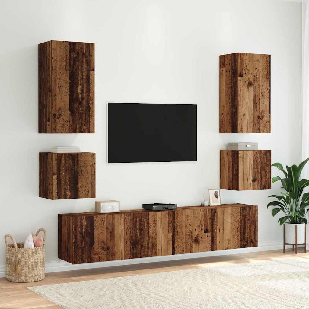 TV Wandkast met LED Oud Hout 100 x 35 x 41 cm Bewerkt hout is nu te koop bij PeponiXL, paradijselijk wonen!