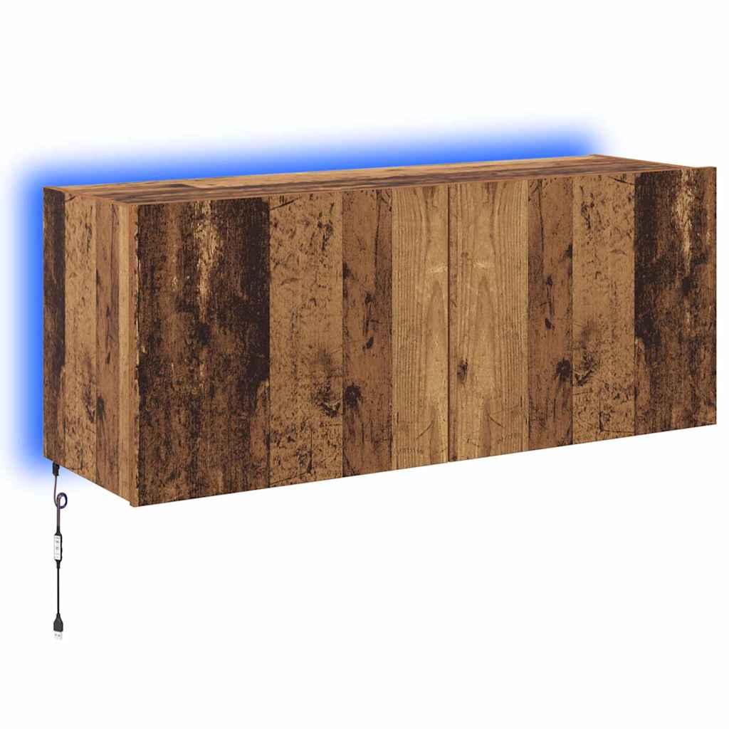TV Wandkast met LED Oud Hout 100 x 35 x 41 cm Bewerkt hout is nu te koop bij PeponiXL, paradijselijk wonen!