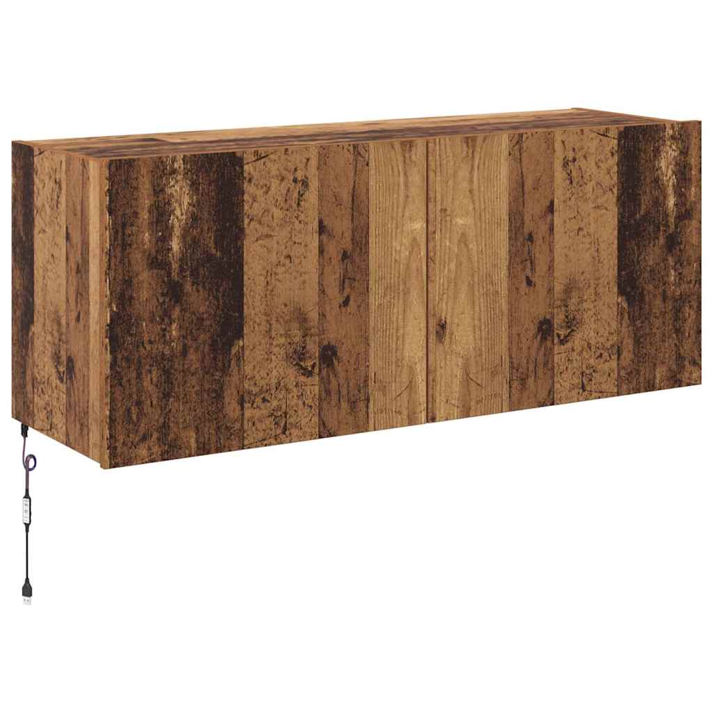 TV Wandkast met LED Oud Hout 100 x 35 x 41 cm Bewerkt hout is nu te koop bij PeponiXL, paradijselijk wonen!