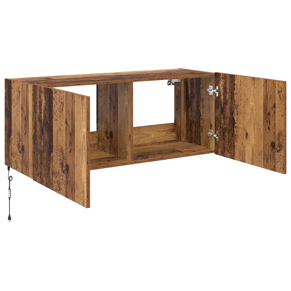 TV Wandkast met LED Oud Hout 100 x 35 x 41 cm Bewerkt hout is nu te koop bij PeponiXL, paradijselijk wonen!