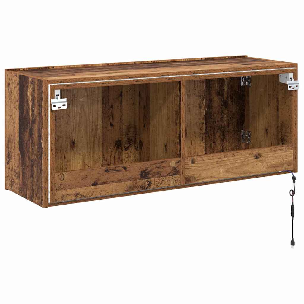 TV Wandkast met LED Oud Hout 100 x 35 x 41 cm Bewerkt hout is nu te koop bij PeponiXL, paradijselijk wonen!