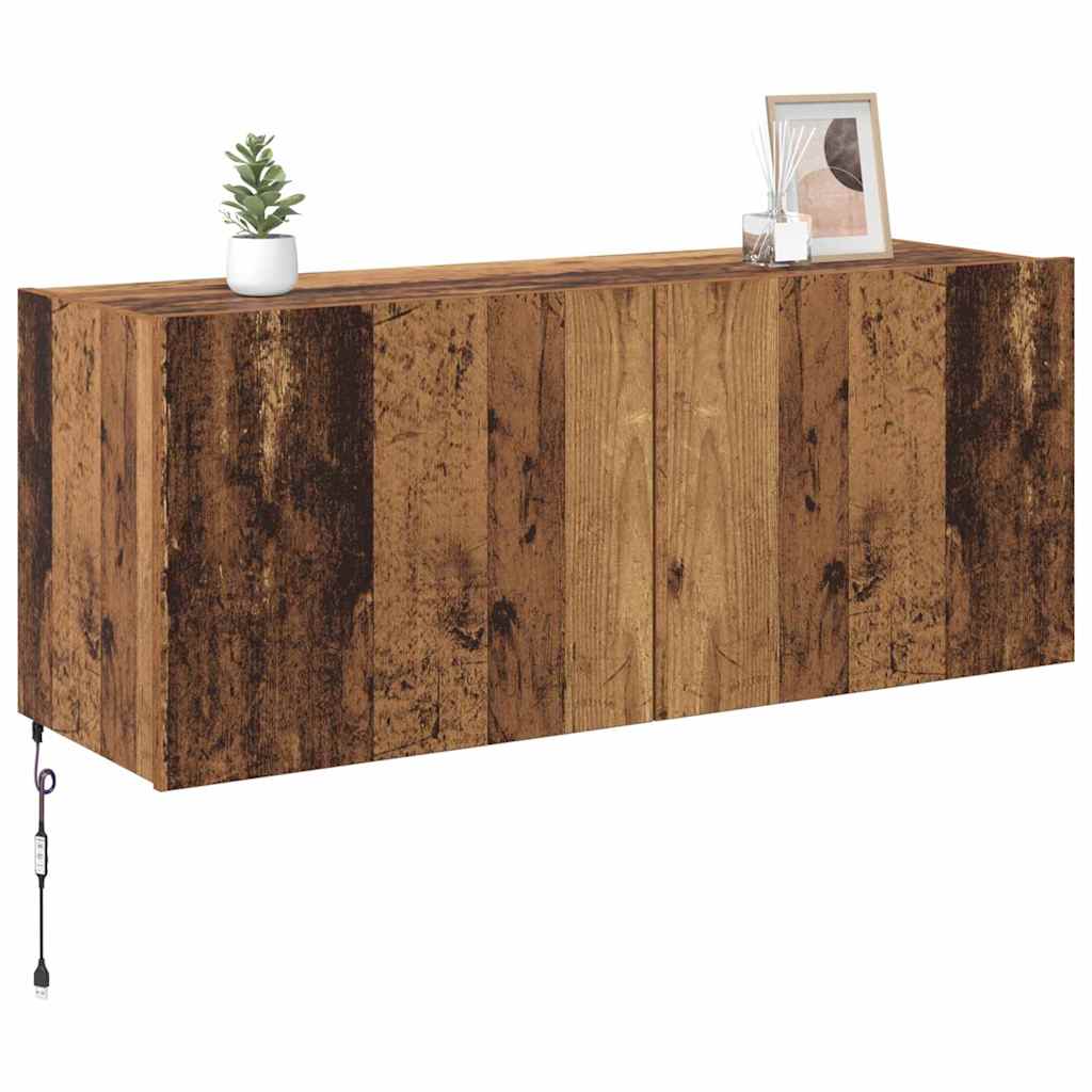 TV Wandkast met LED Oud Hout 100 x 35 x 41 cm Bewerkt hout is nu te koop bij PeponiXL, paradijselijk wonen!