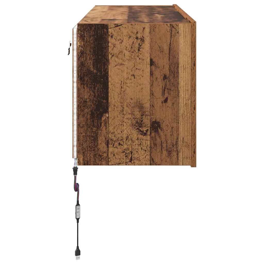 TV Wandkast met LED Oud Hout 100 x 35 x 41 cm Bewerkt hout is nu te koop bij PeponiXL, paradijselijk wonen!