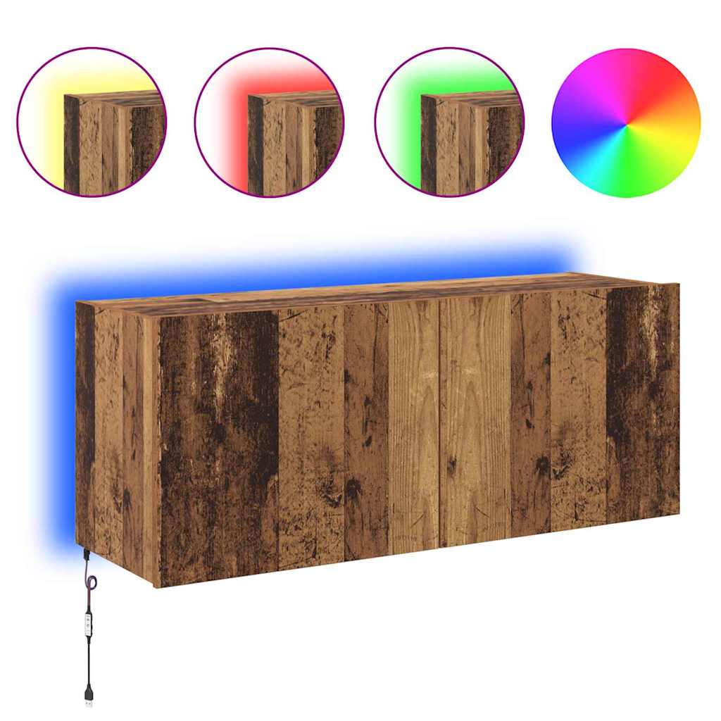 TV Wandkast met LED Oud Hout 100 x 35 x 41 cm Bewerkt hout is nu te koop bij PeponiXL, paradijselijk wonen!
