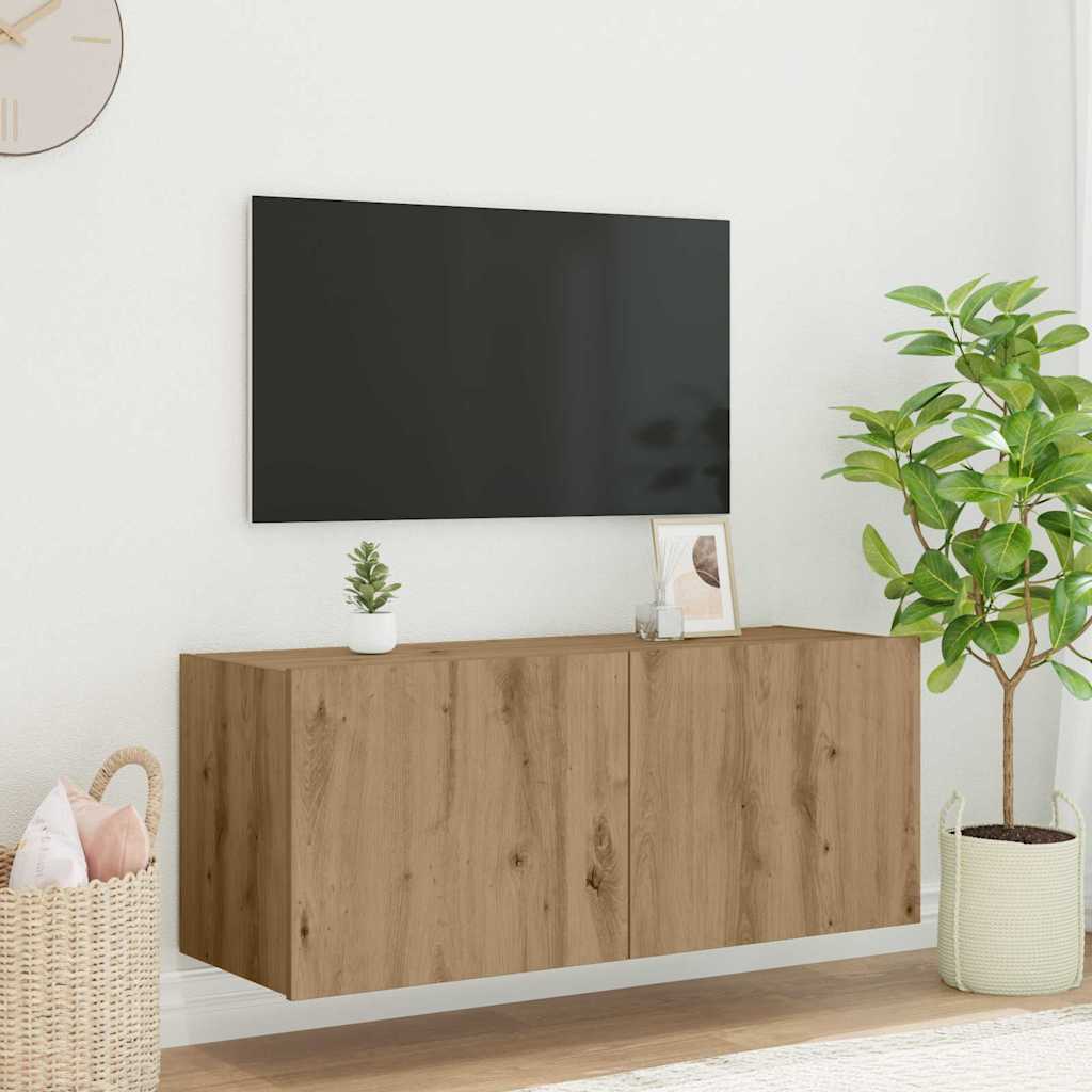 TV Wandkast met LED Artisan Eiken 100 x 35 x 41 cm Bewerkt hout is nu te koop bij PeponiXL, paradijselijk wonen!