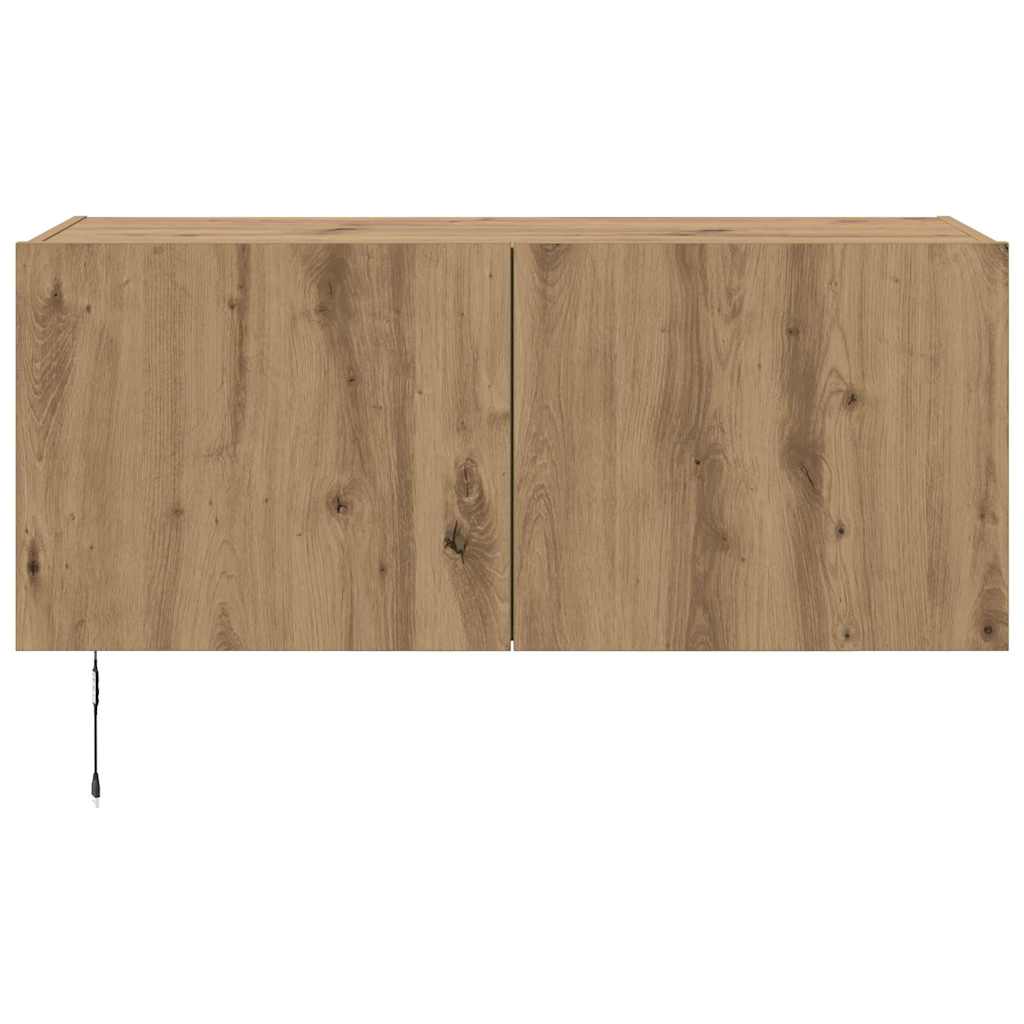 TV Wandkast met LED Artisan Eiken 100 x 35 x 41 cm Bewerkt hout is nu te koop bij PeponiXL, paradijselijk wonen!