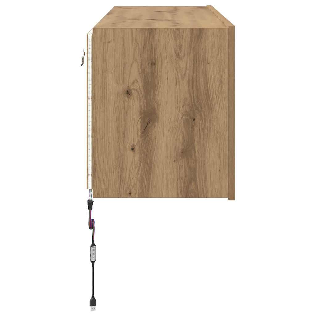 TV Wandkast met LED Artisan Eiken 100 x 35 x 41 cm Bewerkt hout is nu te koop bij PeponiXL, paradijselijk wonen!