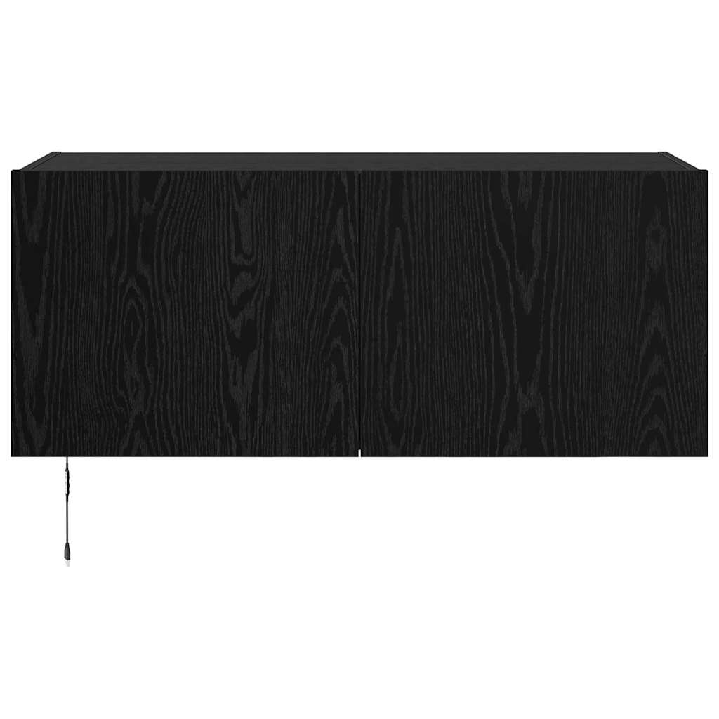 TV Wandkast met LED Zwart Eiken 100 x 35 x 41 cm Bewerkt hout is nu te koop bij PeponiXL, paradijselijk wonen!