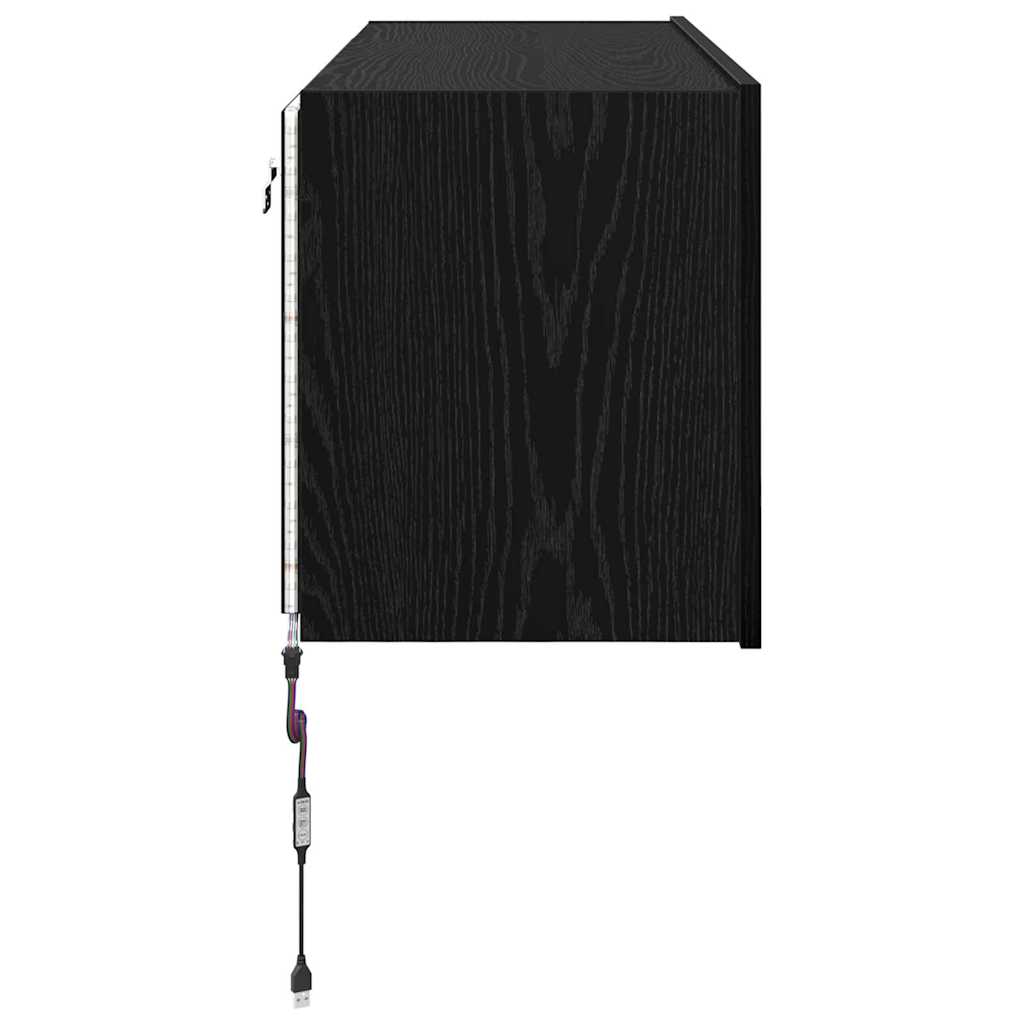 TV Wandkast met LED Zwart Eiken 100 x 35 x 41 cm Bewerkt hout is nu te koop bij PeponiXL, paradijselijk wonen!