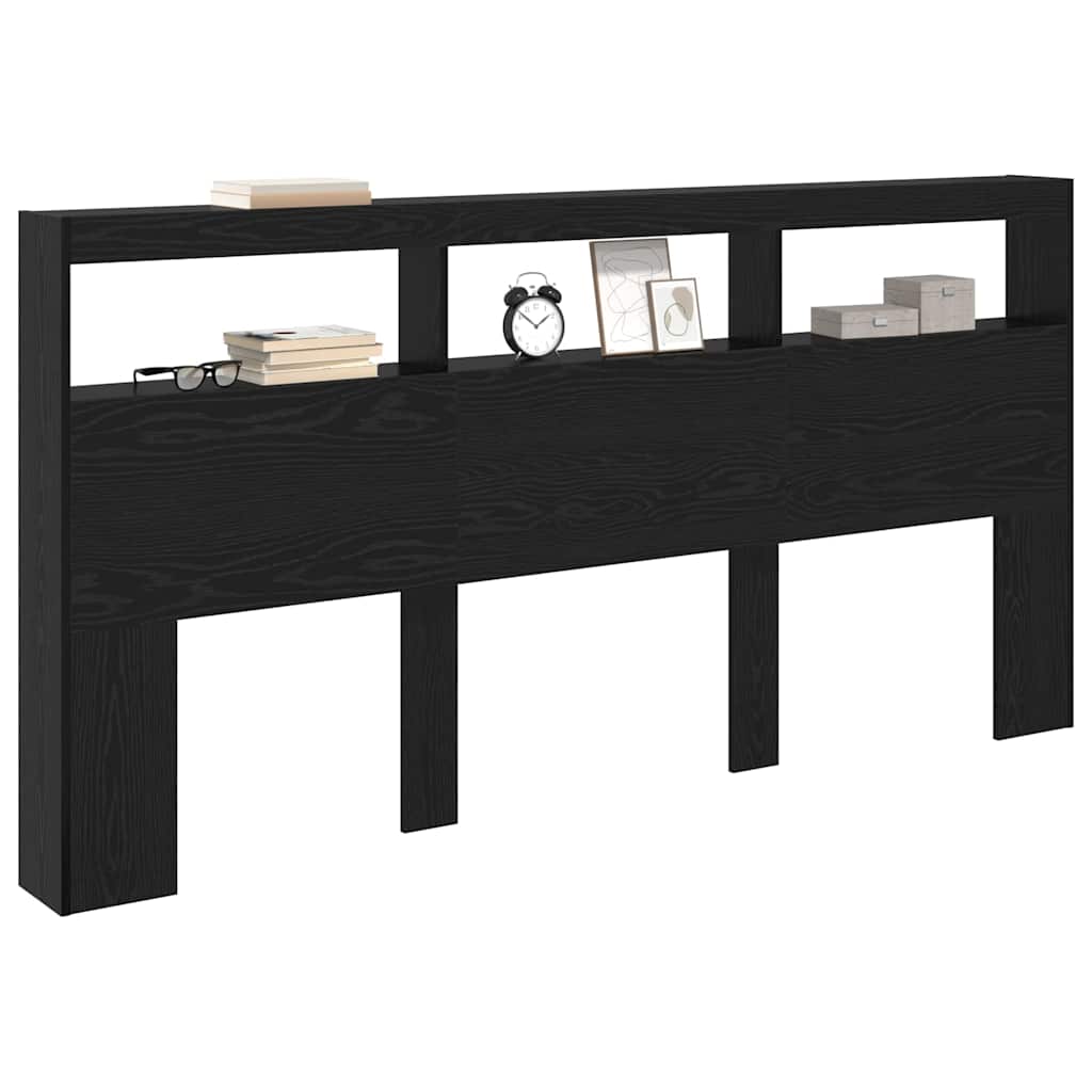 Hoofdbord met plank Zwart Eiken 200 x 17 x 102 cm Bewerkt hout is nu te koop bij PeponiXL, paradijselijk wonen!