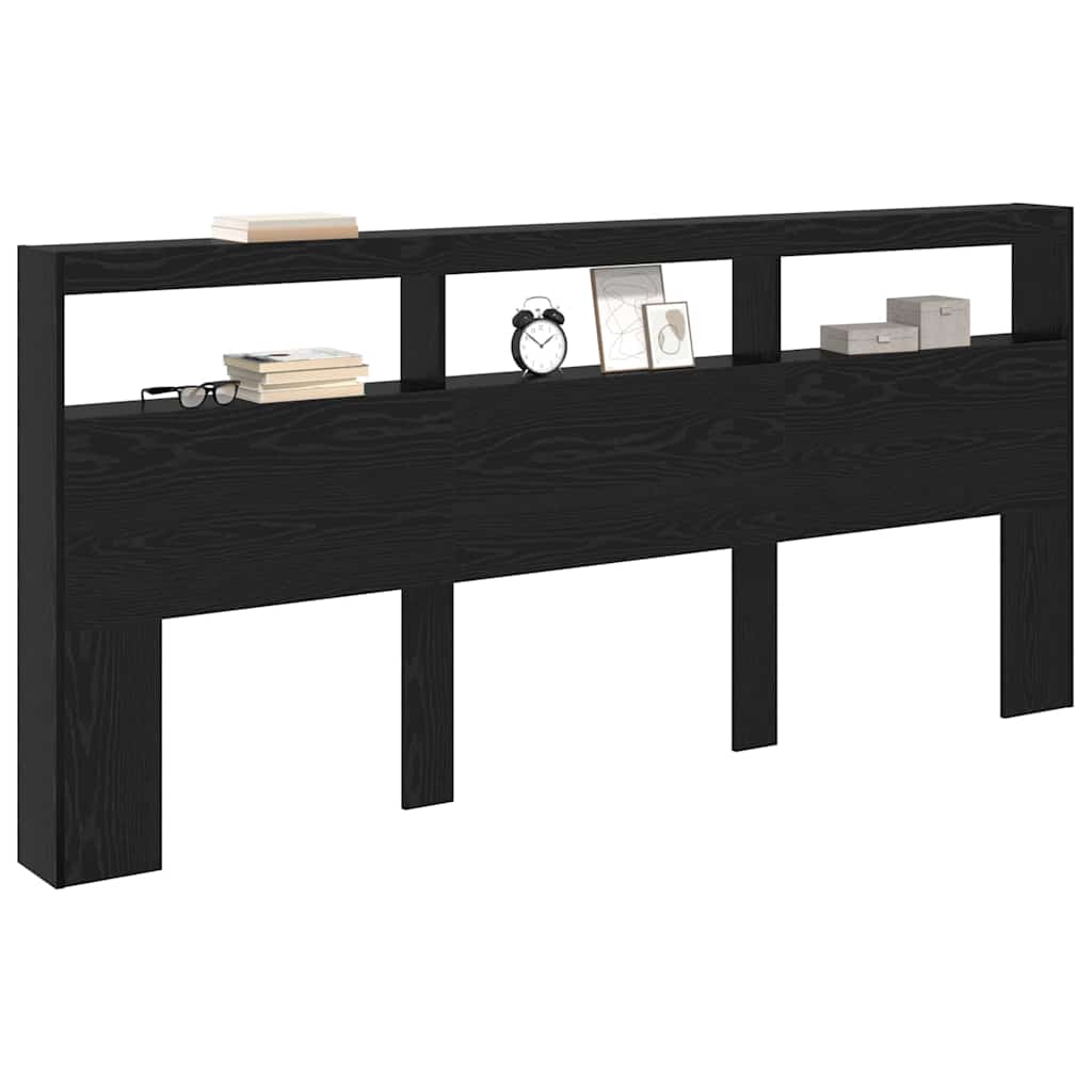 Hoofdbord met plank Zwart Eiken 220 x 17 x 102 cm Bewerkt hout is nu te koop bij PeponiXL, paradijselijk wonen!