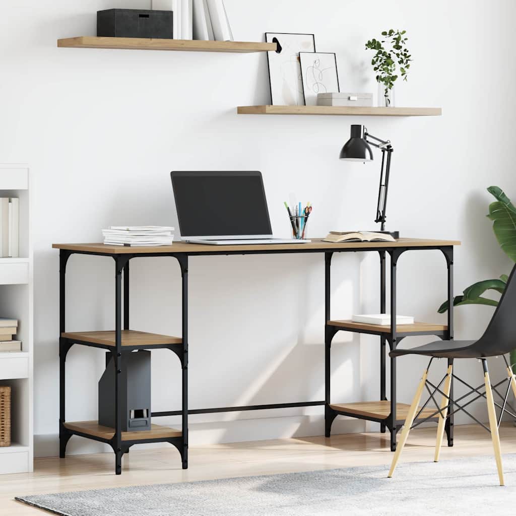 Bureau met plank Artisan Eiken 140 x 50 x 75 cm Bewerkt hout is nu te koop bij PeponiXL, paradijselijk wonen!