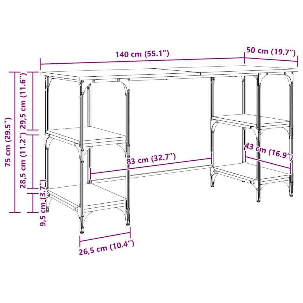 Bureau met plank Artisan Eiken 140 x 50 x 75 cm Bewerkt hout is nu te koop bij PeponiXL, paradijselijk wonen!