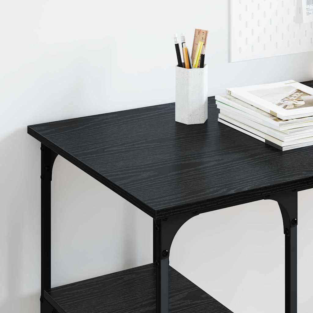 Bureau met plank Zwart Eiken 140 x 50 x 75 cm Bewerkt hout is nu te koop bij PeponiXL, paradijselijk wonen!