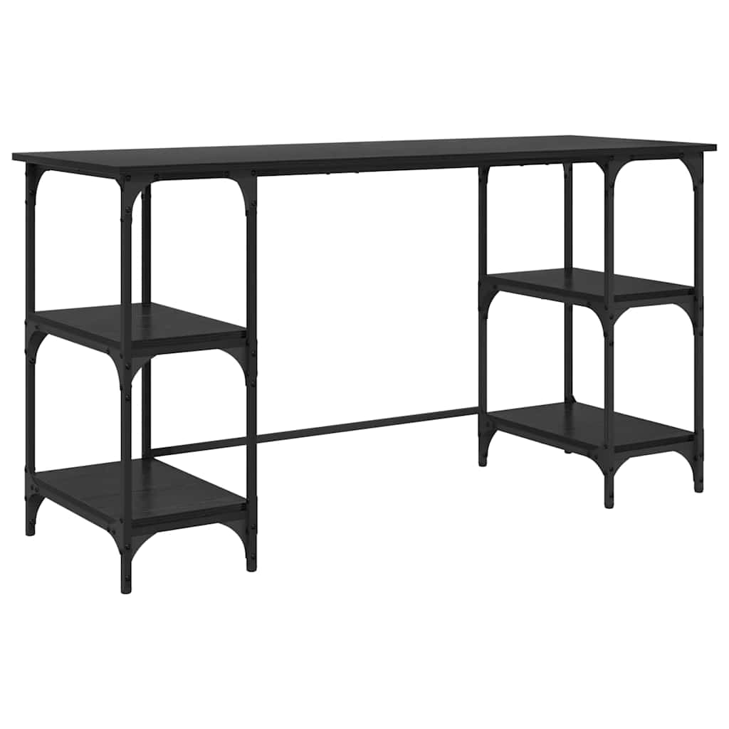 Bureau met plank Zwart Eiken 140 x 50 x 75 cm Bewerkt hout is nu te koop bij PeponiXL, paradijselijk wonen!