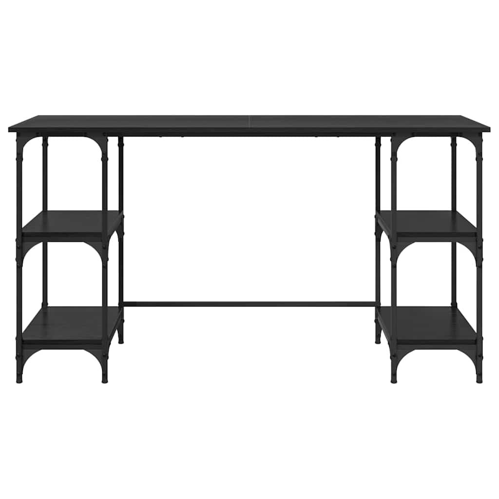 Bureau met plank Zwart Eiken 140 x 50 x 75 cm Bewerkt hout is nu te koop bij PeponiXL, paradijselijk wonen!