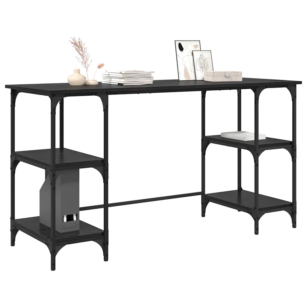 Bureau met plank Zwart Eiken 140 x 50 x 75 cm Bewerkt hout is nu te koop bij PeponiXL, paradijselijk wonen!
