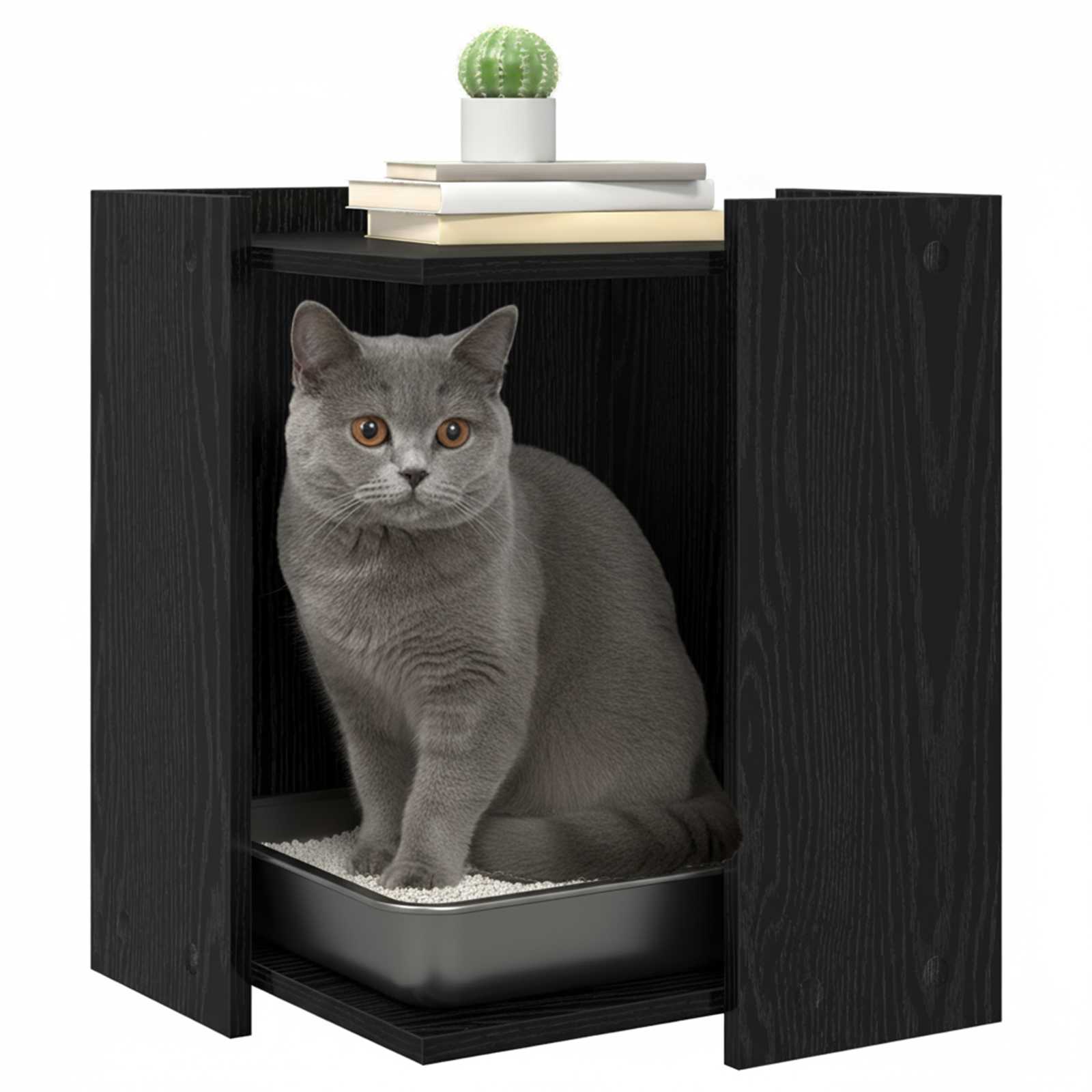 Kattenbak Omheining Zwart Eiken 42 x 42 x 51 cm Bewerkt hout is nu te koop bij PeponiXL, paradijselijk wonen!