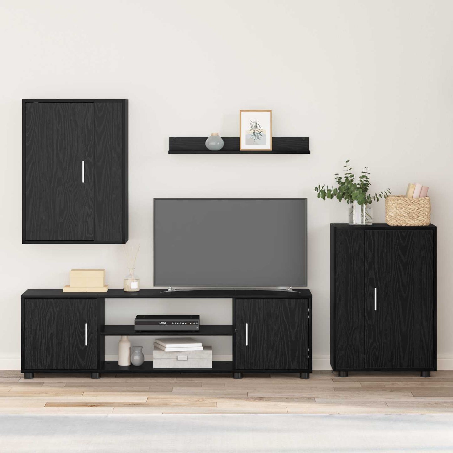 Tv-meubelset Zwart Eiken Bewerkt hout is nu te koop bij PeponiXL, paradijselijk wonen!