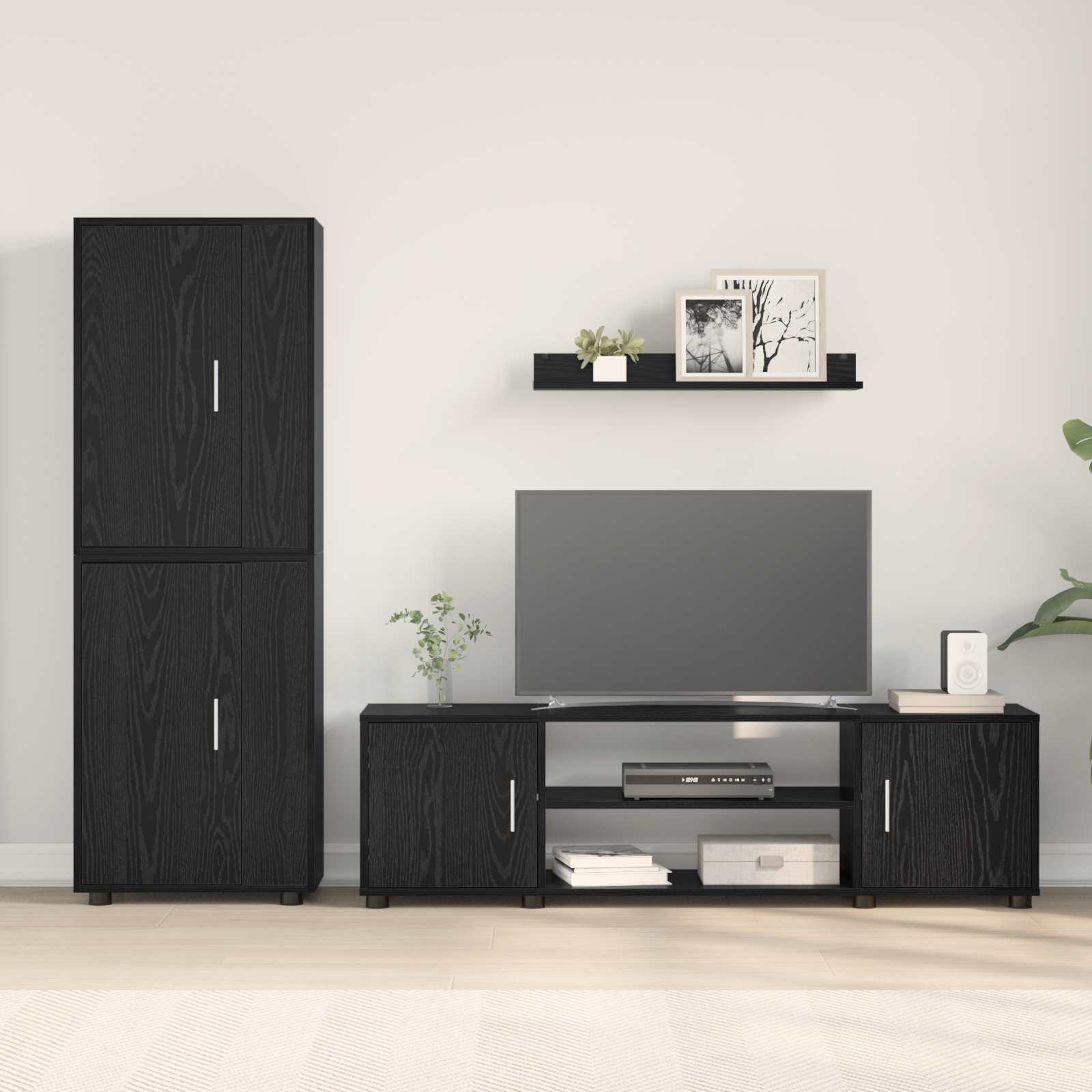 Tv-meubelset Zwart Eiken Bewerkt hout is nu te koop bij PeponiXL, paradijselijk wonen!