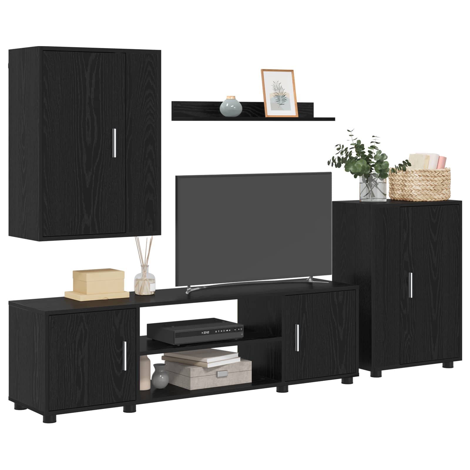 Tv-meubelset Zwart Eiken Bewerkt hout is nu te koop bij PeponiXL, paradijselijk wonen!