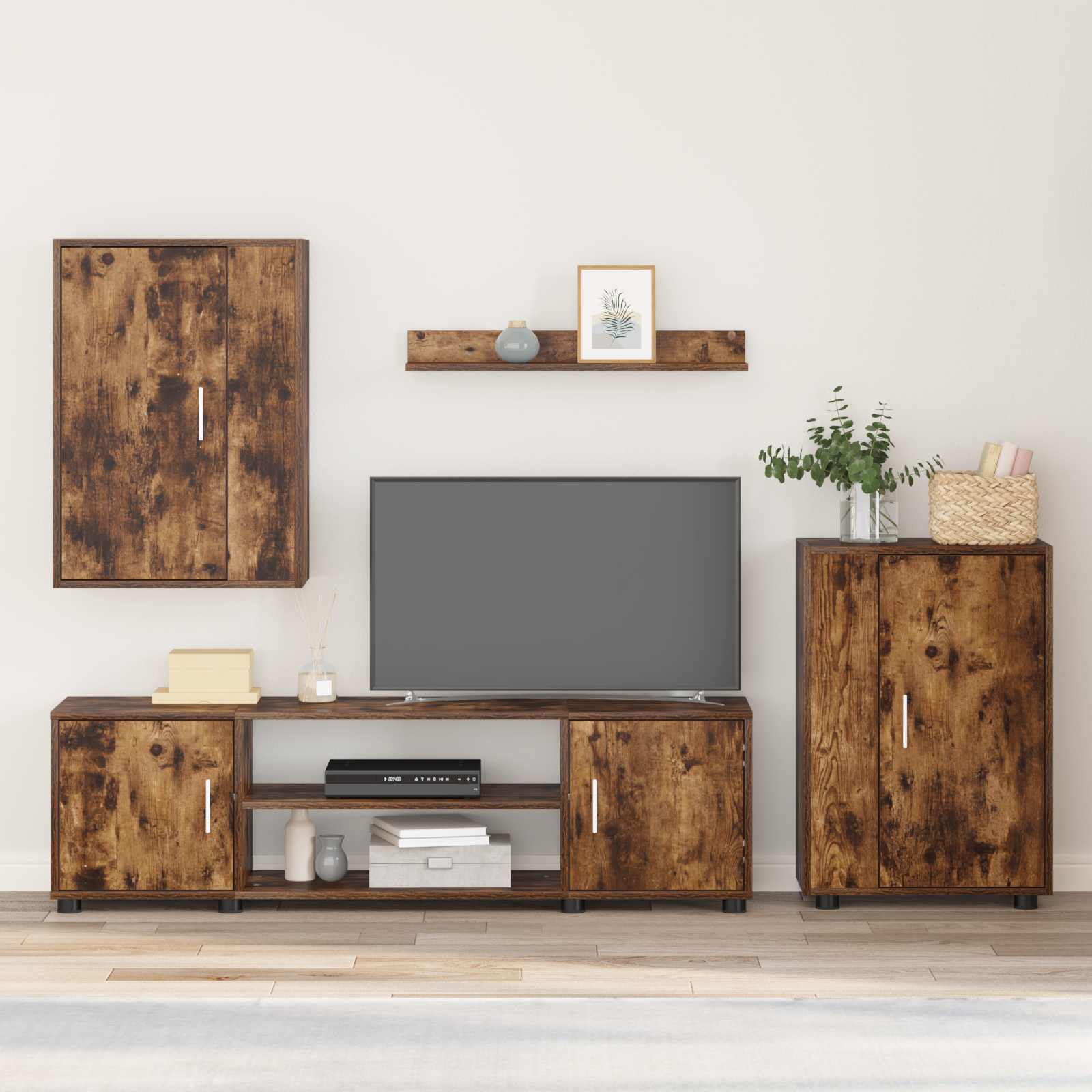 Tv-meubelset Gerookt Eiken Bewerkt hout is nu te koop bij PeponiXL, paradijselijk wonen!