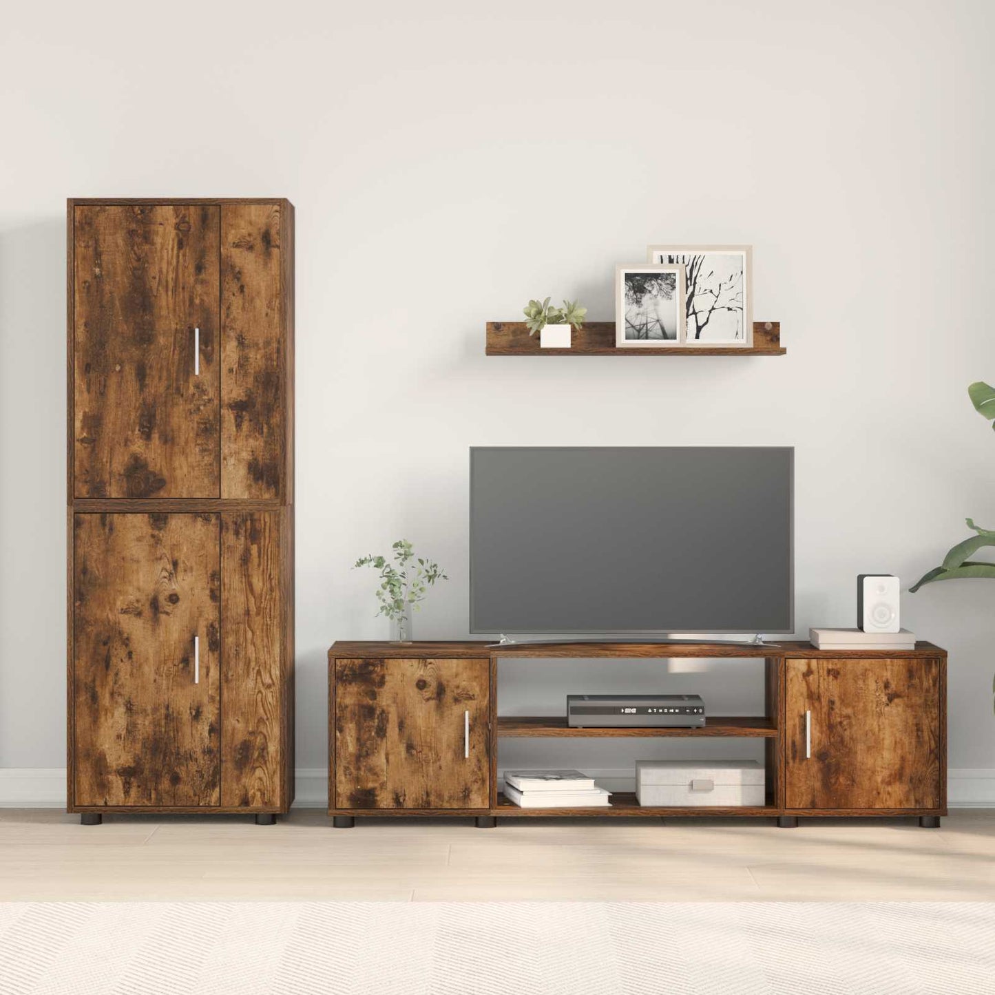 Tv-meubelset Gerookt Eiken Bewerkt hout is nu te koop bij PeponiXL, paradijselijk wonen!