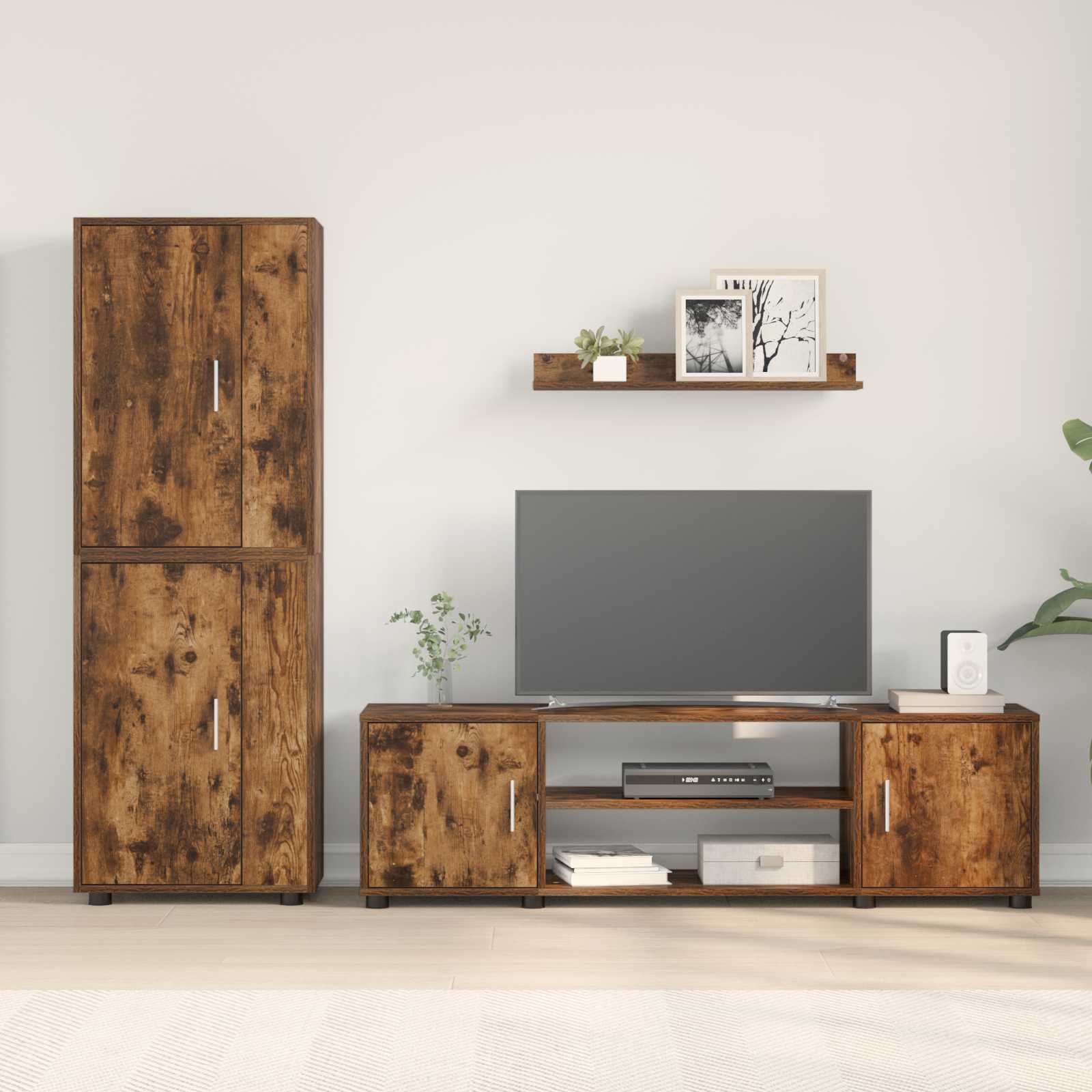 Tv-meubelset Gerookt Eiken Bewerkt hout is nu te koop bij PeponiXL, paradijselijk wonen!