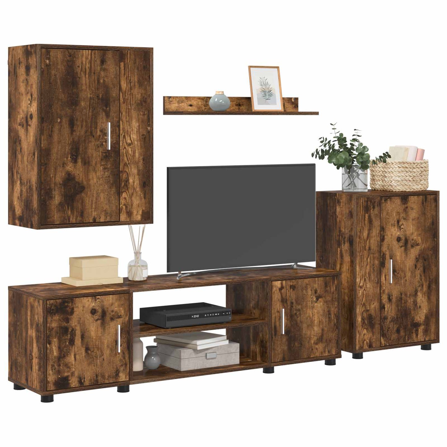 Tv-meubelset Gerookt Eiken Bewerkt hout is nu te koop bij PeponiXL, paradijselijk wonen!