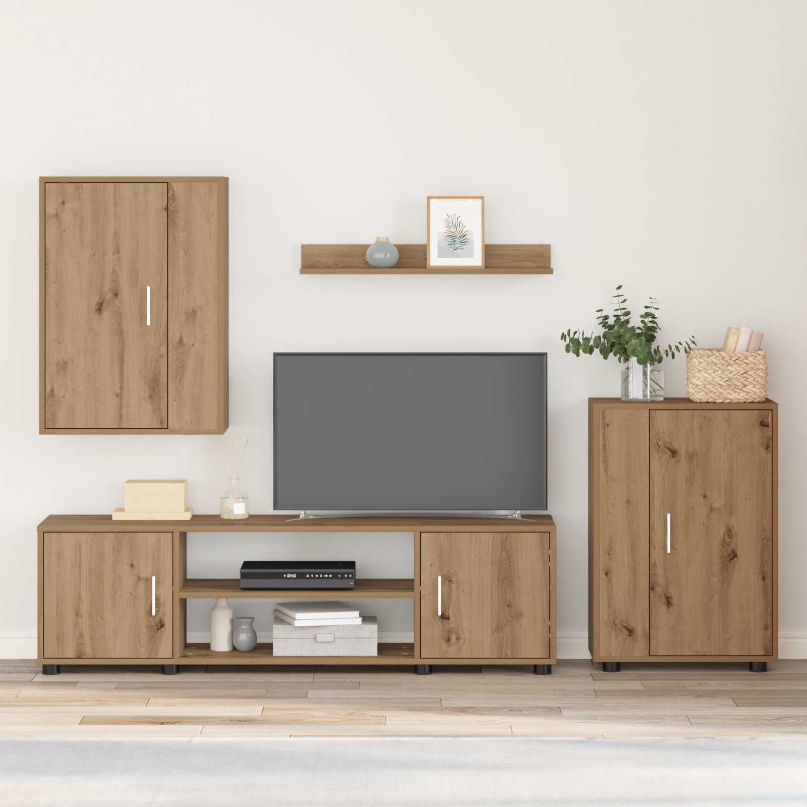 Tv-meubelset Artisan Eiken Bewerkt hout is nu te koop bij PeponiXL, paradijselijk wonen!