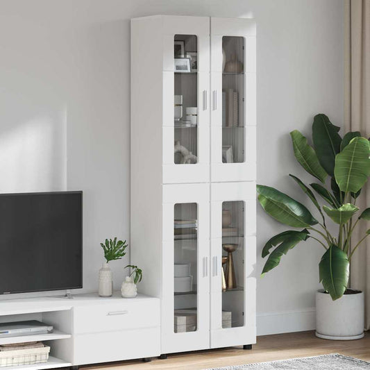 Hoge kast FLORIN Hoogglans wit 60 x 35 x 182 cm Bewerkt hout is nu te koop bij PeponiXL, paradijselijk wonen!