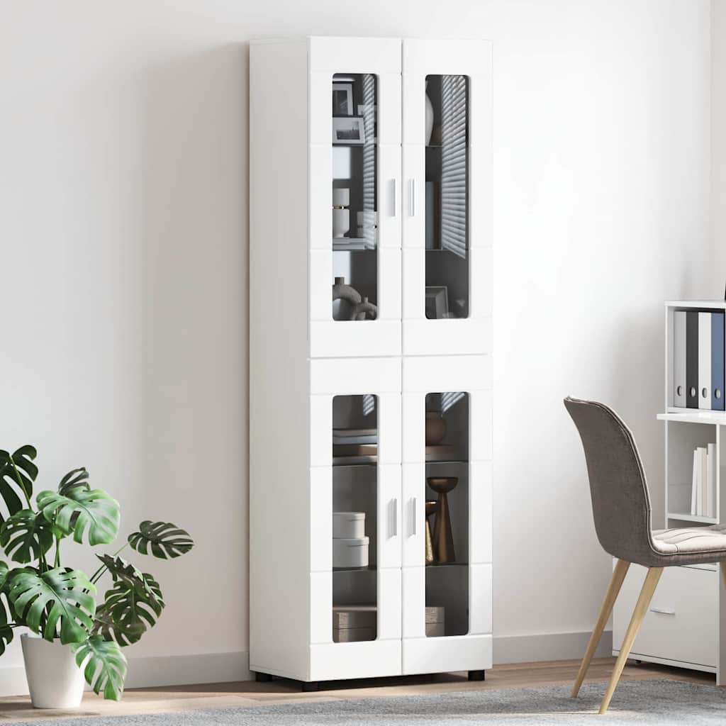 Hoge kast FLORIN Hoogglans wit 60 x 35 x 182 cm Bewerkt hout is nu te koop bij PeponiXL, paradijselijk wonen!
