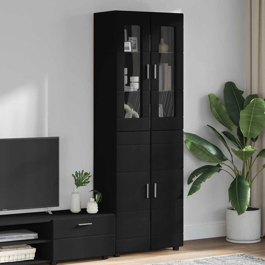 Hoge kast met plank FLORIN Zwart 60 x 35 x 182 cm Bewerkt hout is nu te koop bij PeponiXL, paradijselijk wonen!